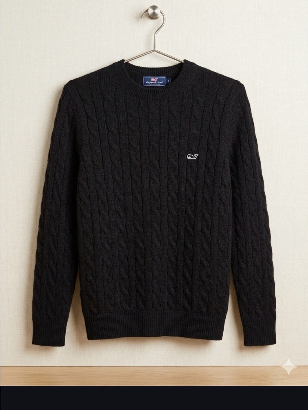 Vineyard Vines Black Cable Knit Crewneck Sweater